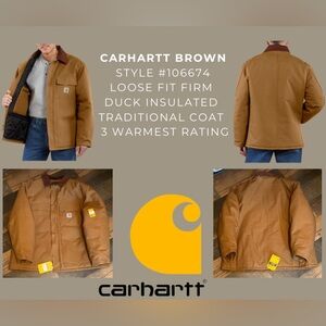 CARHARTT BROWN 2XL STYLE #106674 LOOSE FIT FIRM DUCK INSULATED TRADITIONAL COAT